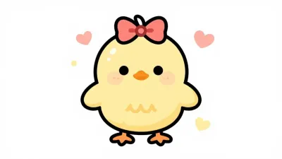 Yellow Chick with Pink Bow - Animals - AI generated image