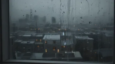 Raindrops on Window Reflecting City Lights - Weather - AI generated image