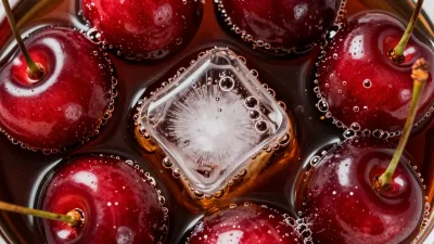 Cherries and Cola with Ice Cube - Food - AI generated image