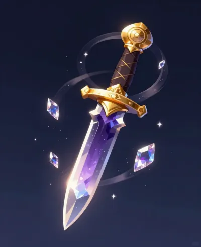 Glowing Crystal Dagger Against Starry Sky - Weapon - AI generated image