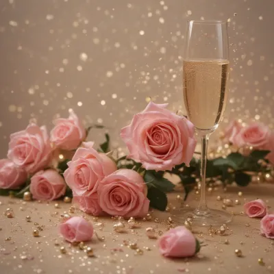 Champagne Toast with Pink Roses - Celebration - AI generated image
