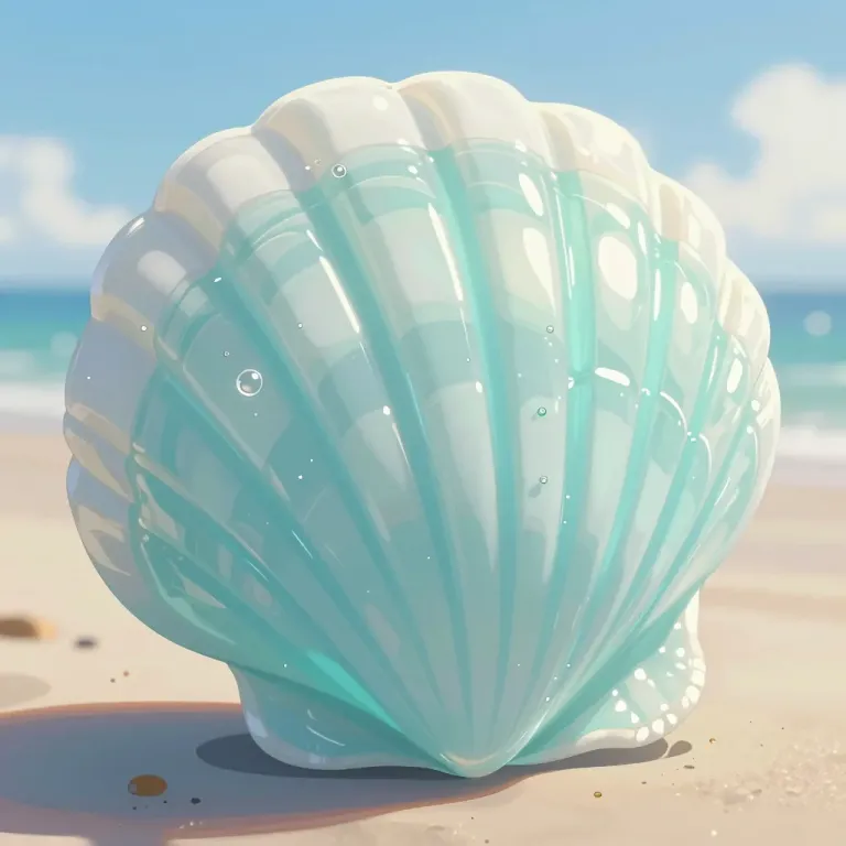 Translucent Blue Glass Seashell on Beach - Seashell - AI generated image