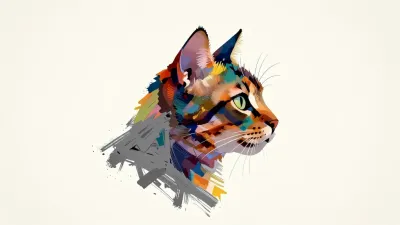 Abstract Cat Profile with Vibrant Brushstrokes - Art - AI generated image