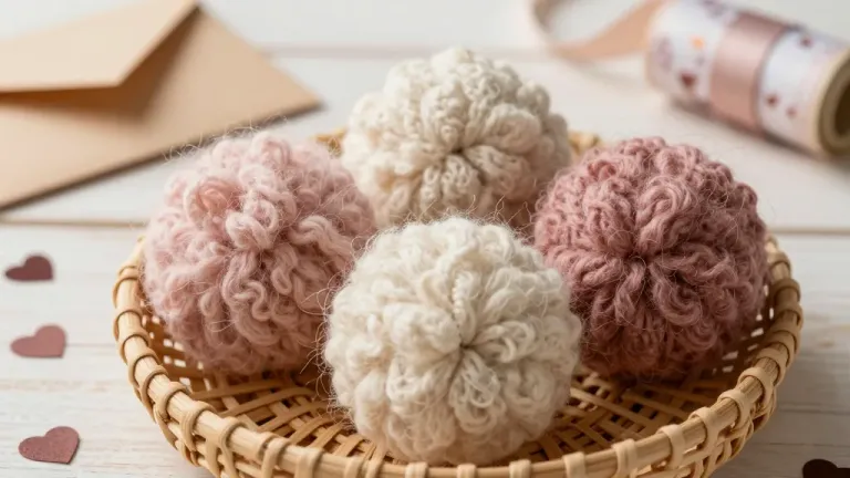 Wool Pom-Poms in Woven Basket - Crafts - AI generated image