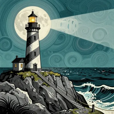 Lighthouse Illuminated by Full Moon - Architecture - AI generated image