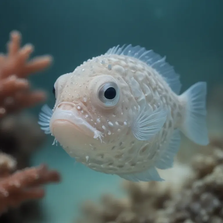 Glassy-scaled Pufferfish Glowing in Coral Reef - Marine Life - AI generated image