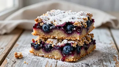 Blueberry Crumble Bars with Powdered Sugar - Food - AI generated image