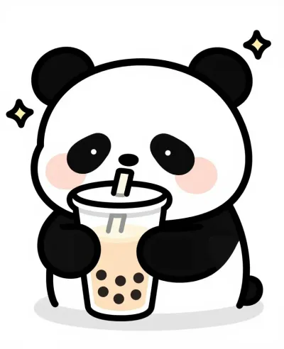 Panda Sipping Bubble Tea with Soft Lighting - Animals - AI generated image