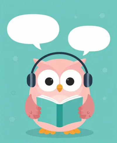 Owl Reading Book with Headphones - Animals - AI generated image