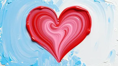 Glossy Red Heart on Textured Canvas - Abstract - AI generated image