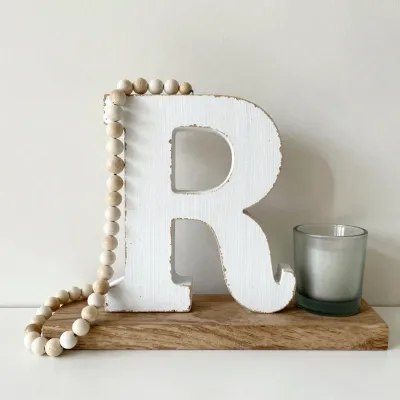 Rustic Letter 'R' with Wooden Beads - Decor - AI generated image