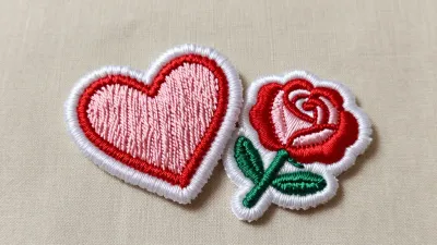 Embroidered Patch Pair Heart and Rose - Embroidery - AI generated image