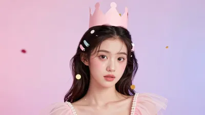 Pink Crowned Woman in Ruffled Dress - Fashion - AI generated image