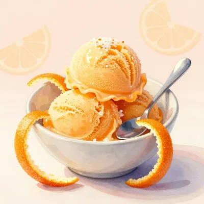 Citrus Sorbet in Bowl with Peel Strips - Food - AI generated image