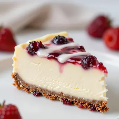 Cheesecake Slice with Berry Compote - Food - AI generated image