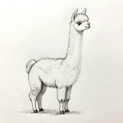 Long-necked Llama Standing with Soft Fur - Wildlife - AI generated image