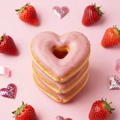 Heart-Shaped Donuts with Pale Pink Glaze - Food - AI generated image