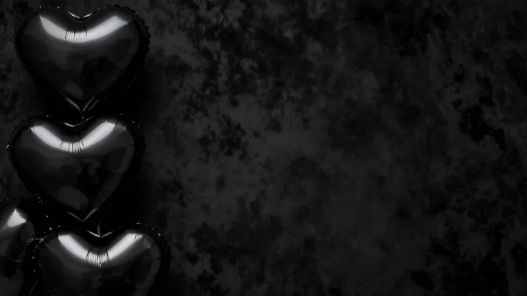 Glossy Black Heart Balloons Against Textured Wall - Background - AI generated image