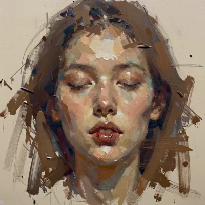 Smeared Brush Portrait Contemplative Expression - Portrait - AI generated image