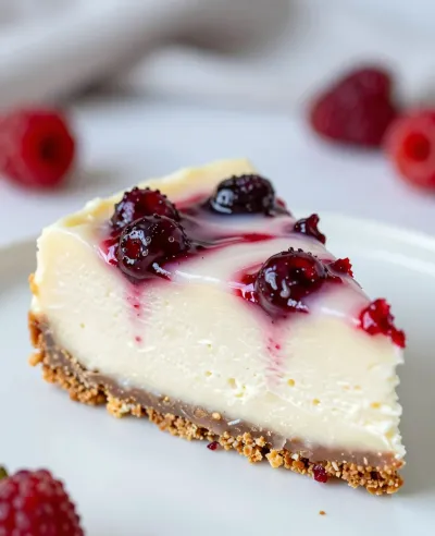 Creamy Berry Swirl Cheesecake Slice - Food - AI generated image