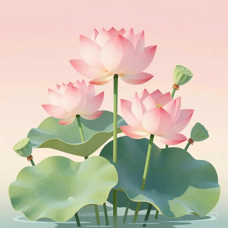 Lotus Flowers Blooming in Soft Light - Flowers - AI generated image