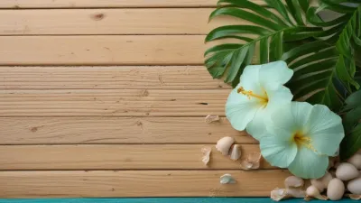 White Hibiscus with Scattered Petals and Monstera Leaves - Flowers - AI generated image