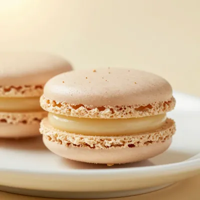 Beige Macaron with Pale Yellow Filling - Bakery - AI generated image
