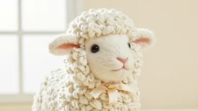 Knitted Lamb with Curly Yarn Closeup - Knitted - AI generated image