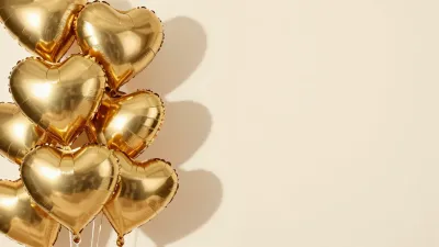 Golden Heart Balloons Clustered in Sunlight - Celebration - AI generated image