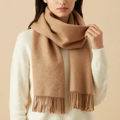 Woman Displaying Camel-Knit Scarf - Fashion - AI generated image
