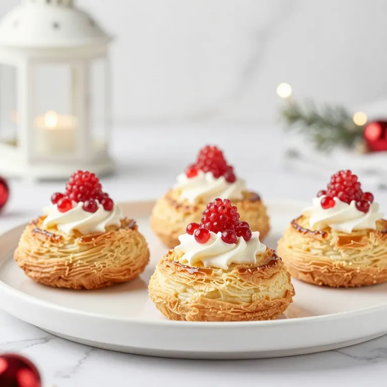 Pastry Cups with Whipped Cream and Red Currants - Food - AI generated image
