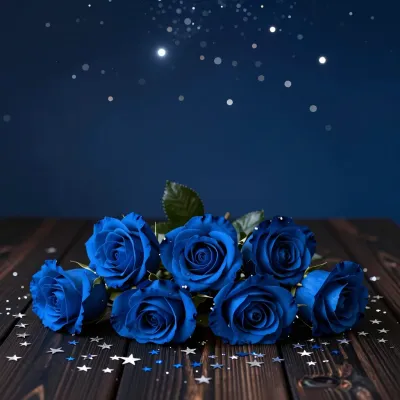 Midnight Blue Roses Gleaming in Starry Night - Flowers - AI generated image