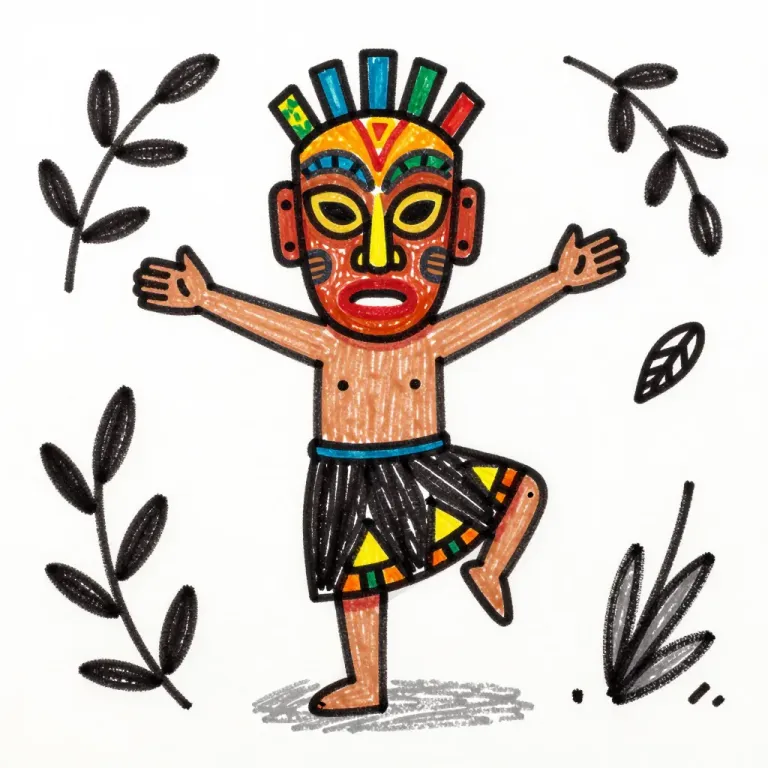 Mask-Dancer with Outstretched Arms in Jungle - Art - AI generated image