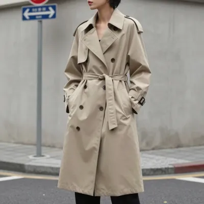 Beige Trench Coat at Street Corner - Fashion - AI generated image