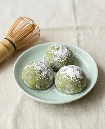 Matcha Mochi Balls with Powdered Sugar - Food - AI generated image
