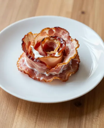 Crispy Bacon Rose with Creamy Sauce - Food - AI generated image