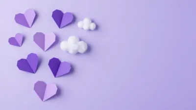Paper Hearts and Fluffy Clouds Lavender Background - Art - AI generated image