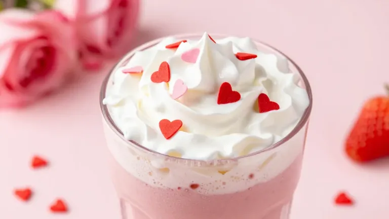 Strawberry Milkshake with Whipped Cream Hearts - Food - AI generated image