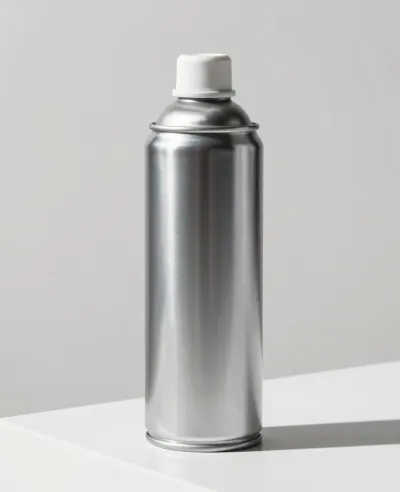 Aluminum Spray Can Standing on White Surface - Objects - AI generated image