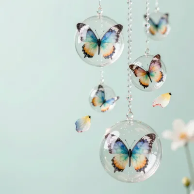 Glass Orb Butterfly Cascade - Decor - AI generated image