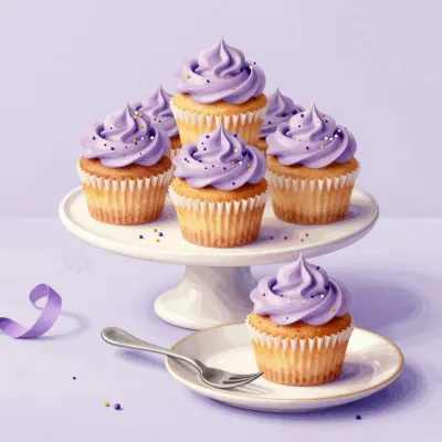 Lavender Cupcakes on Stand - Food - AI generated image