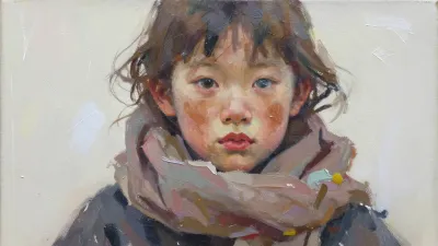 Child Gazing Directly with Soft Scarf - Portrait - AI generated image