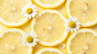 Sliced Lemons and Daisies Flat Lay - Food - AI generated image