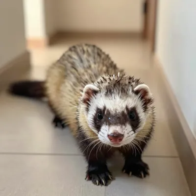 Ferret Stretching on Tiled Floor - Animal - AI generated image