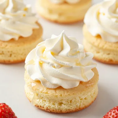 Golden Sponge Cupcake with Whipped Cream and Syrup - Bakery - AI generated image