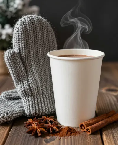 Steaming Cocoa with Knitted Mittens - Food - AI generated image