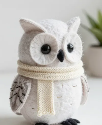 Plush Owl with Knitted Scarf - Plush - AI generated image