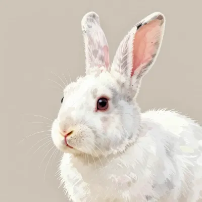 White Rabbit with Upright Ears and Soft Fur - Animal - AI generated image