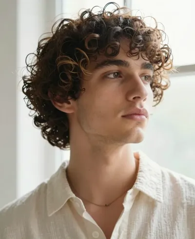 Curly-Haired Person with Halo Effect - Portrait - AI generated image