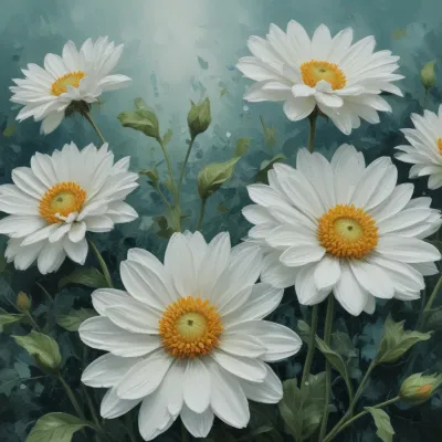 White Daisies with Impasto Texture - Flowers - AI generated image